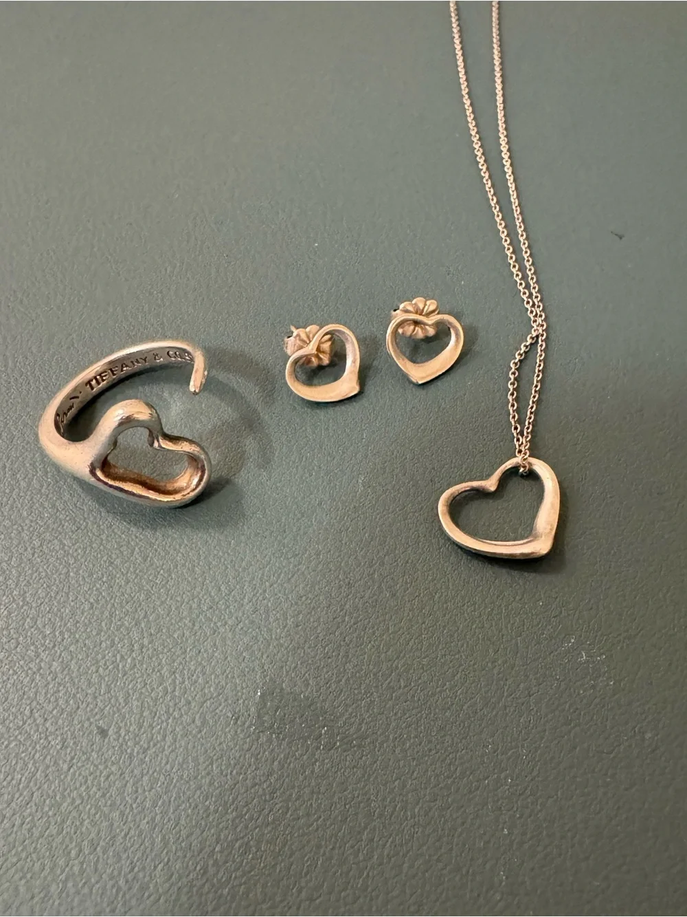 Authentic Tiffany & Co. Elsa Peretti Open Heart Sterling Silver Jewelry Set